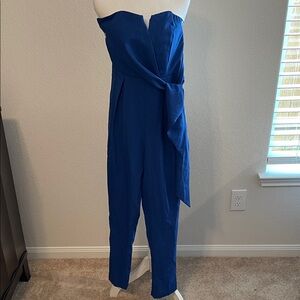 Maude Royal Blue Strapless Jumpsuit Twist Tie Size S